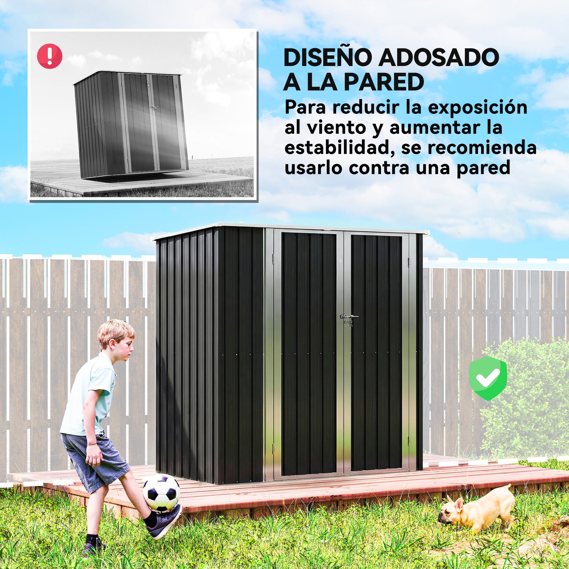 Outsunny Cobertizo De Jardín Exterior 163x89x163 Cm Puertas Con Pestillo Gris_5