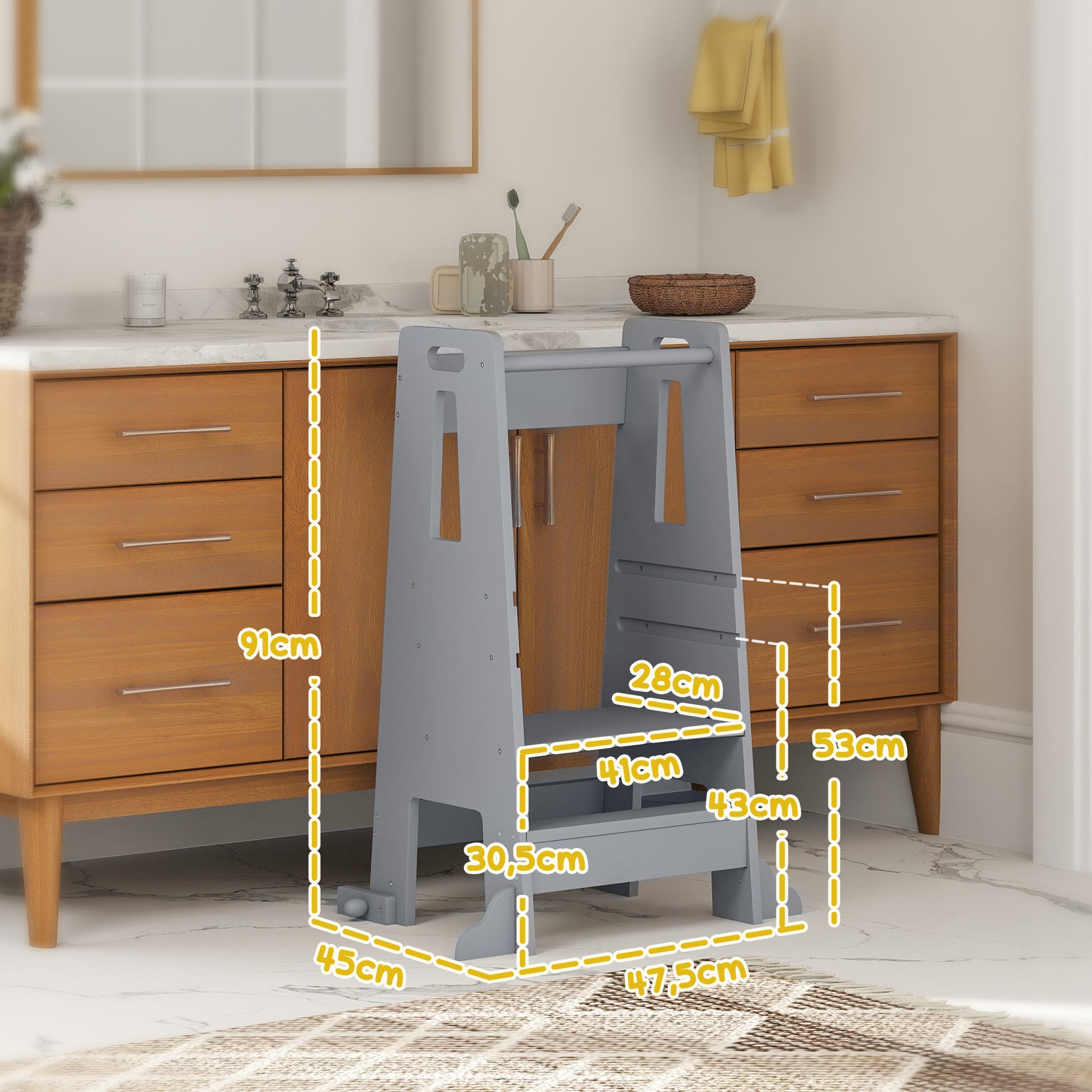 Aiyaplay Torre De Aprendizaje Con Pedal Altura Ajustable 45x47,5x91 Cm Gris_2