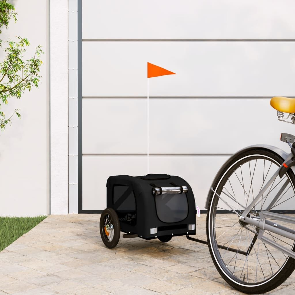 Vidaxl Remolque De Bicicleta Mascotas Hierro Tela Oxford Negro_1