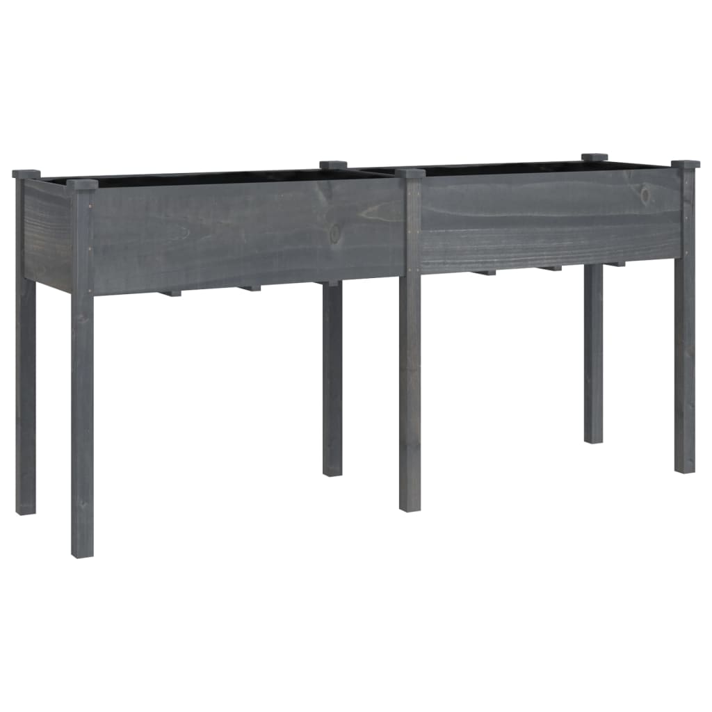 Jardinera Con Forro Madera Maciza De Abeto Gris 161x45x76 Cm_0