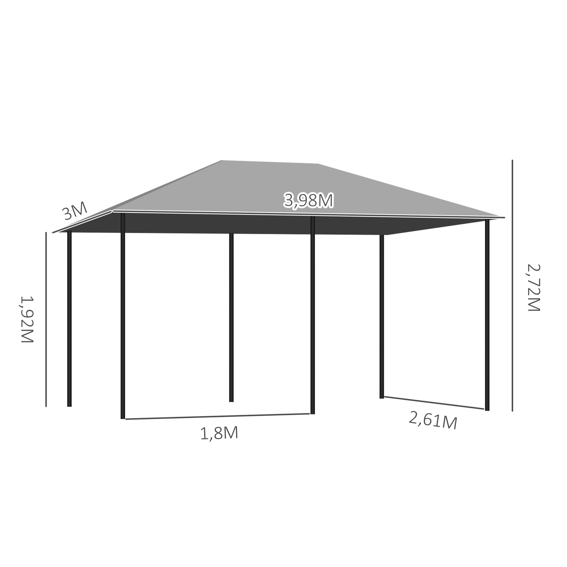 Outsunny Cenador De Jardín 4x3 M Con 6 Paredes Laterales Para Fiestas Gris_2