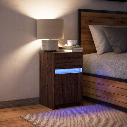 Mesita De Noche Con Luces Led Madera De Ingeniería Roble Marrón_2