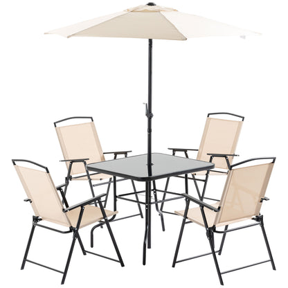 Outsunny Conjunto Muebles Jardín Con 4 Sillas Plegables Mesa Y Sombrilla Beige_0