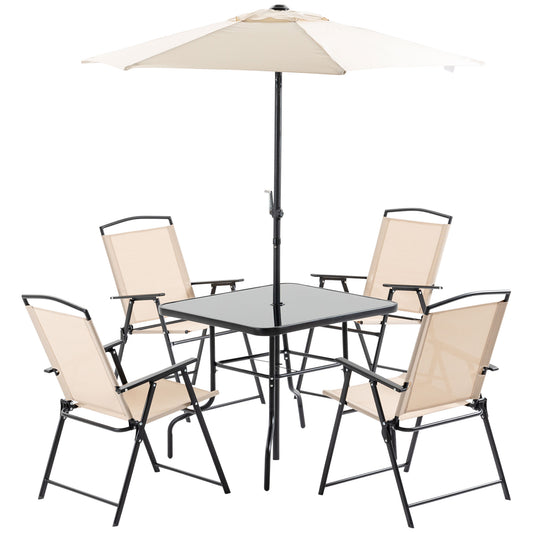Outsunny Conjunto Muebles Jardín Con 4 Sillas Plegables Mesa Y Sombrilla Beige_0