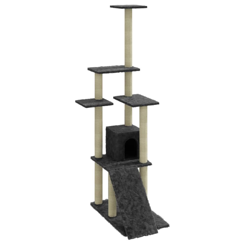 Vidaxl Rascador Para Gatos Con Postes De Sisal Gris Oscuro 155 Cm_0