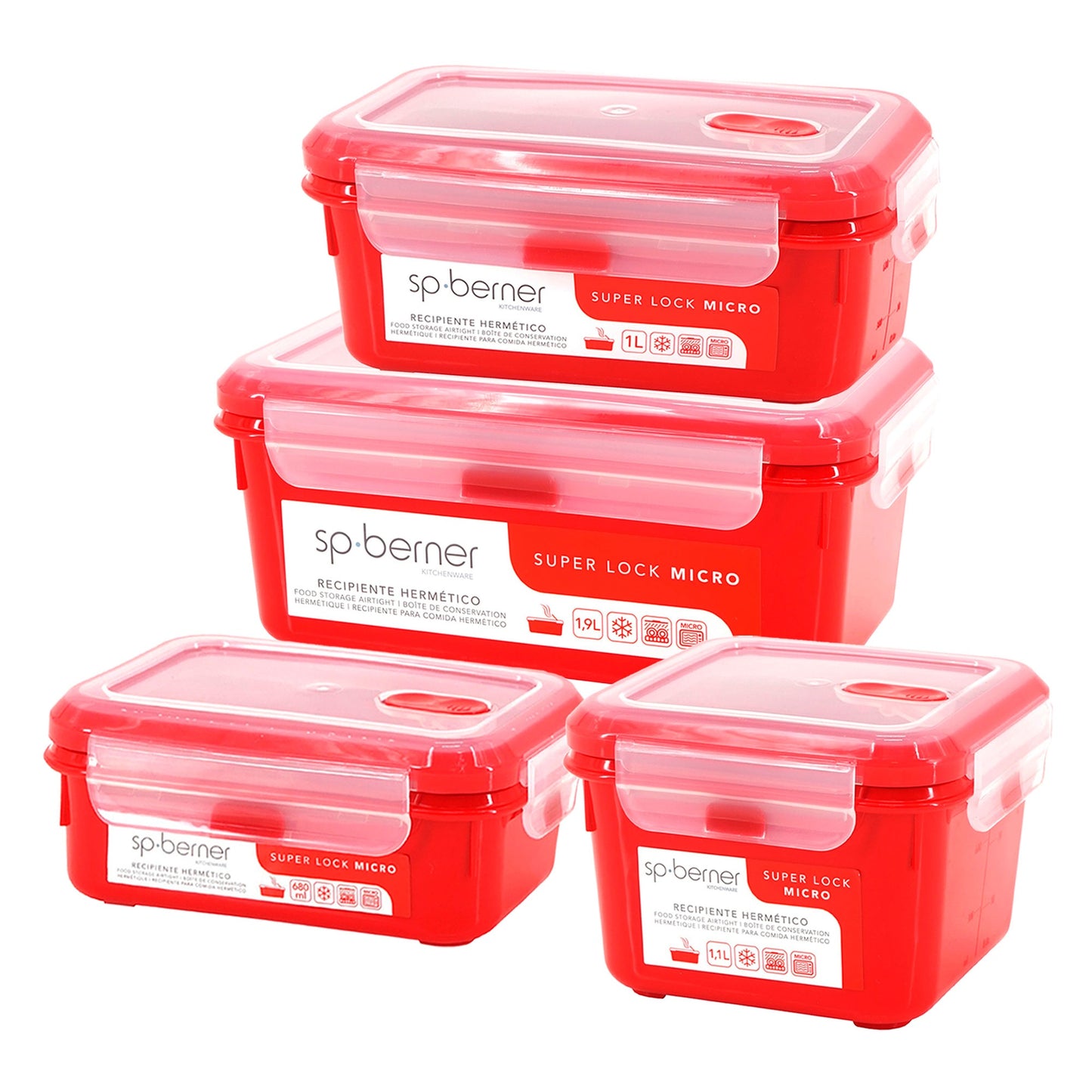 Set De 4 Herméticos Super Lock Micro 0,68-1-1,1-1,9 L, Aptos Para Cocinar Al Vapor En El Microondas, Ideal Transporte Y Almacenamiento De Alimentos,
