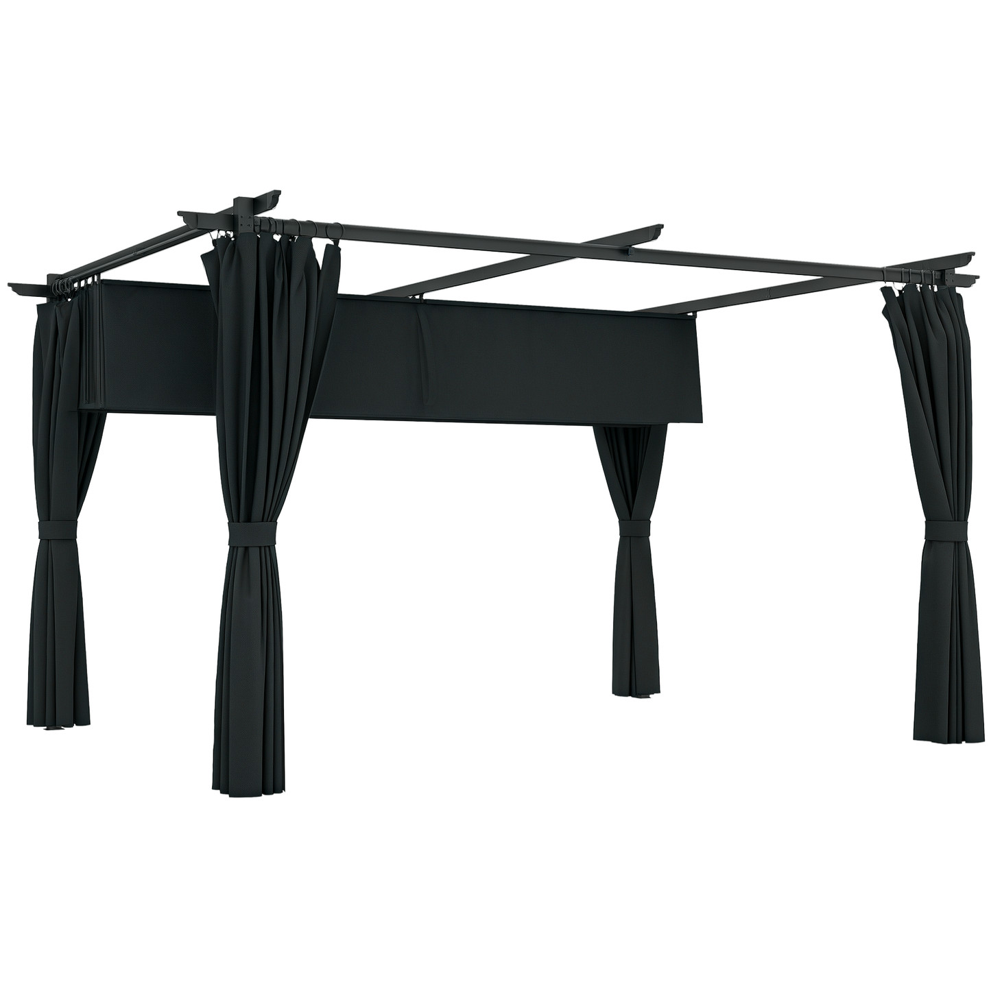 Outsunny Pérgola Con Techo Retráctil 4x3 M Paredes Laterales Anti-uv Gris Oscuro_0