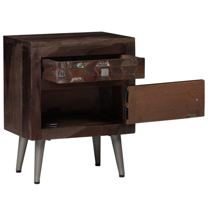 Mesita De Noche De Madera Maciza Reciclada 40x30x50 Cm_1