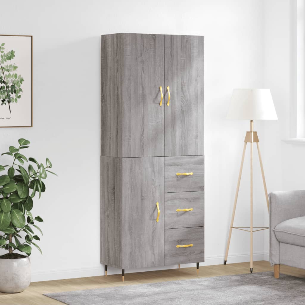 Aparador Alto Madera Contrachapada Gris Sonoma 69,5x34x180 Cm_0