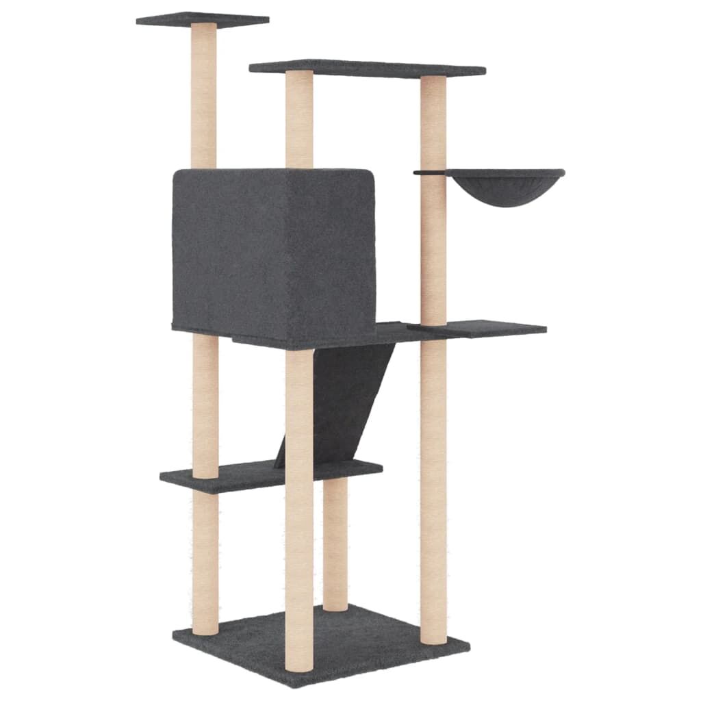 Vidaxl Rascador Para Gatos Con Postes De Sisal Gris Oscuro 143 Cm_4