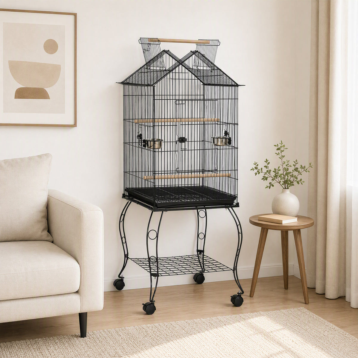 Pawhut Jaula Para Pájaros 50x58x145 Cm Con 3 Puertas 2 Comederos 3 Perchas_1