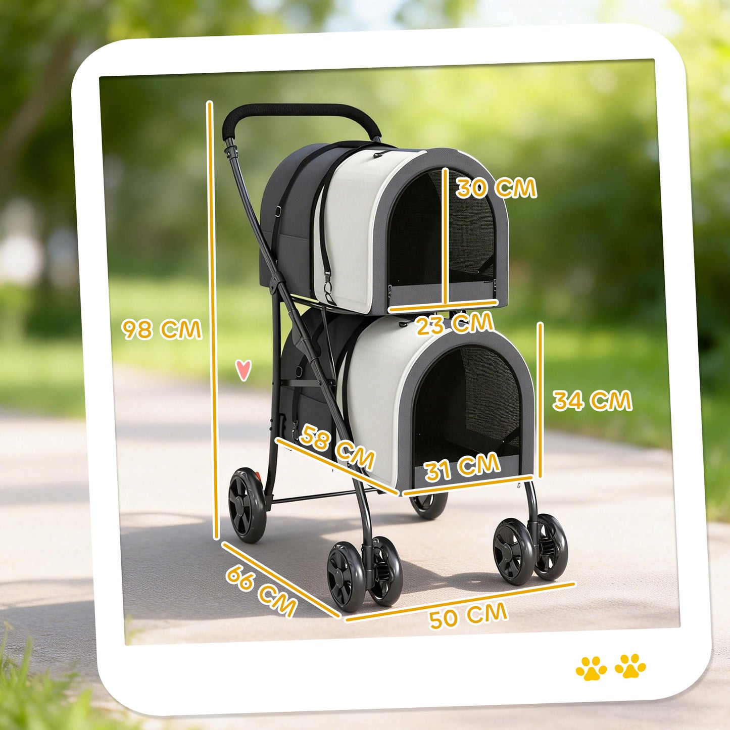 Pawhut Carrito Doble Para Perros Plegable Con 2 Transportines 66x50x98 Cm_2
