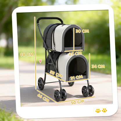 Pawhut Carrito Doble Para Perros Plegable Con 2 Transportines 66x50x98 Cm_2