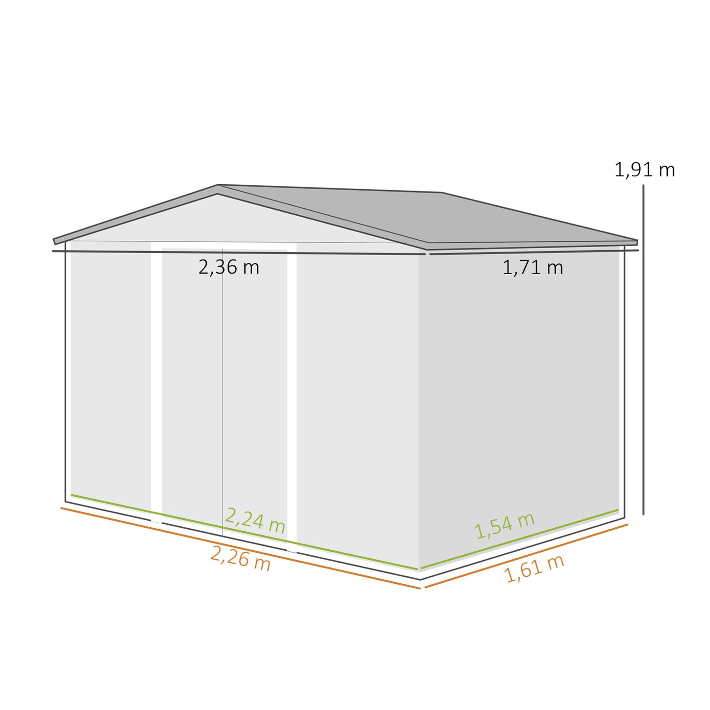 Outsunny Caseta De Jardín Exterior 3,6 M² 236x171x191 Cm Puerta Corredera Gris_2