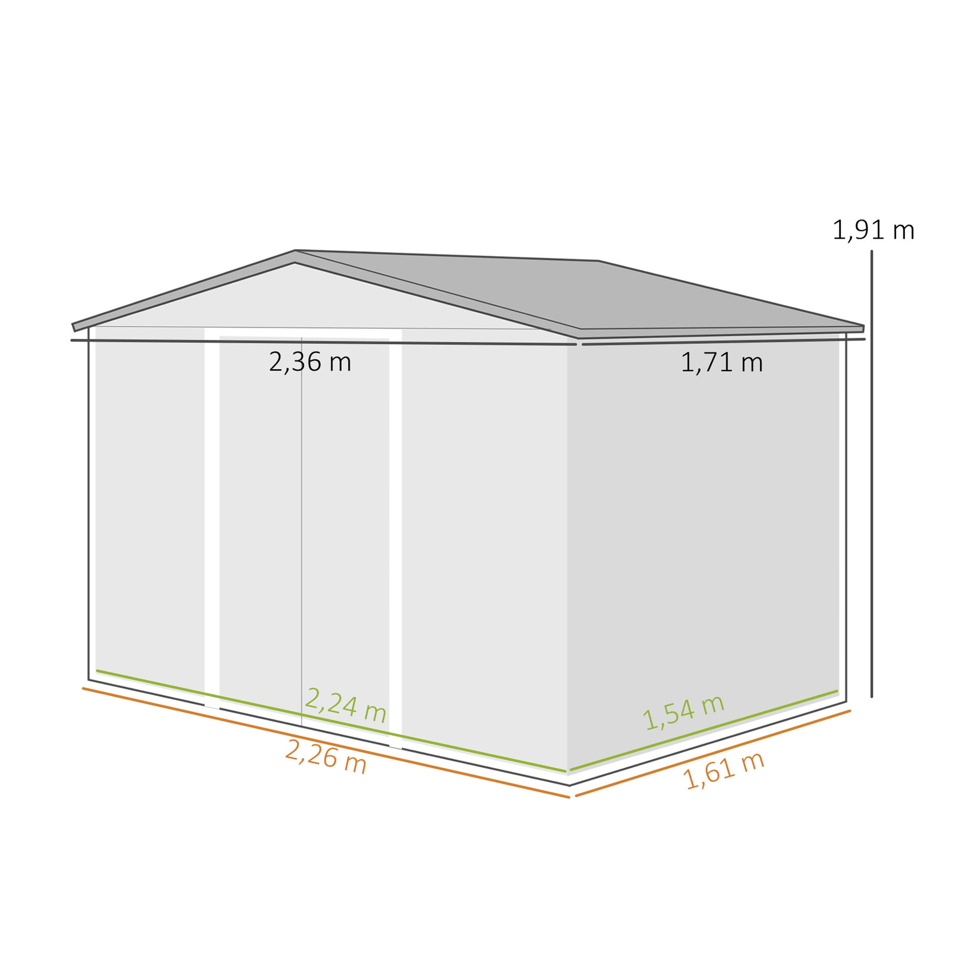 Outsunny Caseta De Jardín Exterior 3,6 M² 236x171x191 Cm Puerta Corredera Gris_2