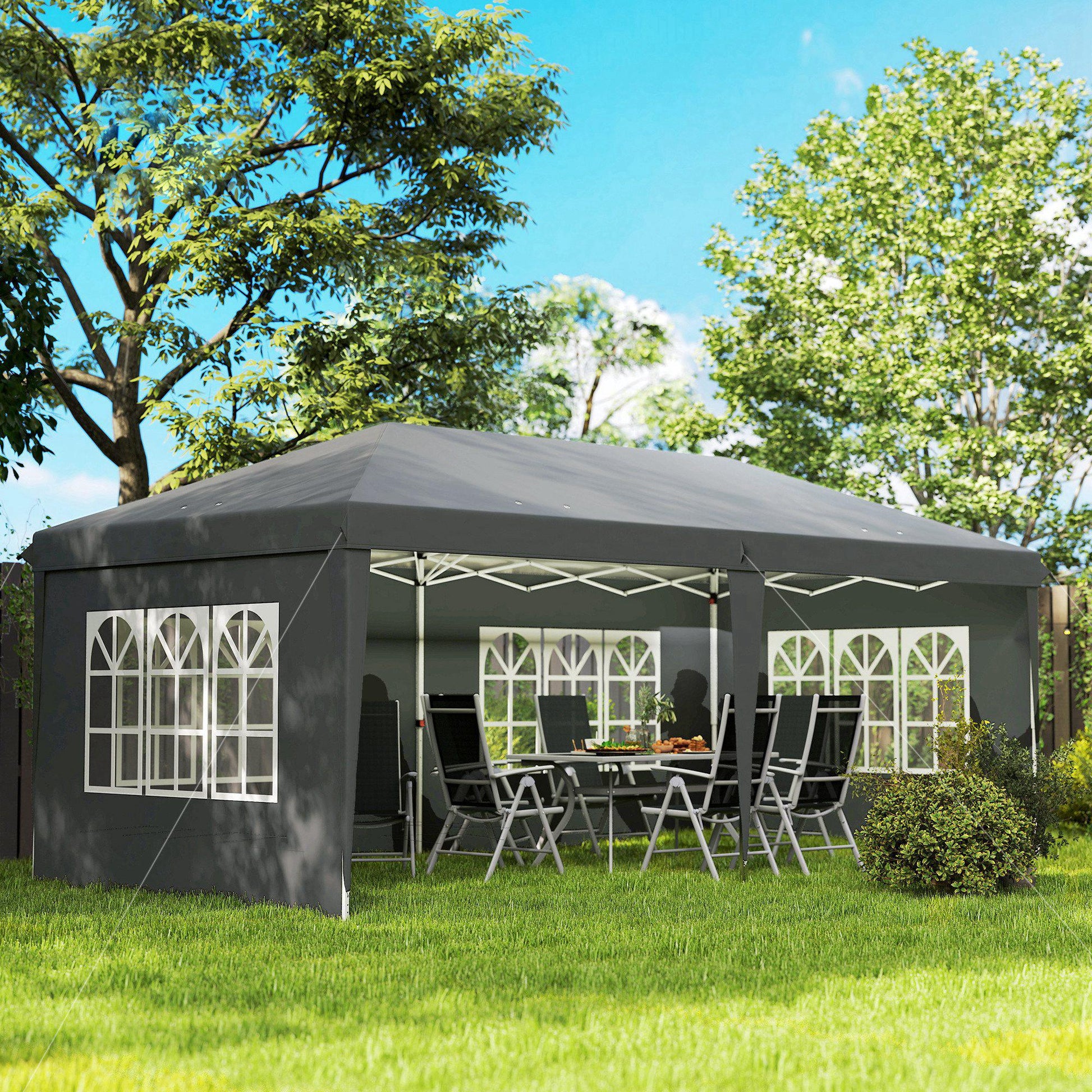 Outsunny Carpa Plegable 6x3 M Con 4 Laterales Desmontables 4 Ventanas Gris_1