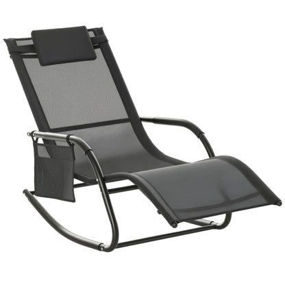 Outsunny Mecedora De Exterior Con Reposabrazos Y Bolsillo Lateral Negro_0
