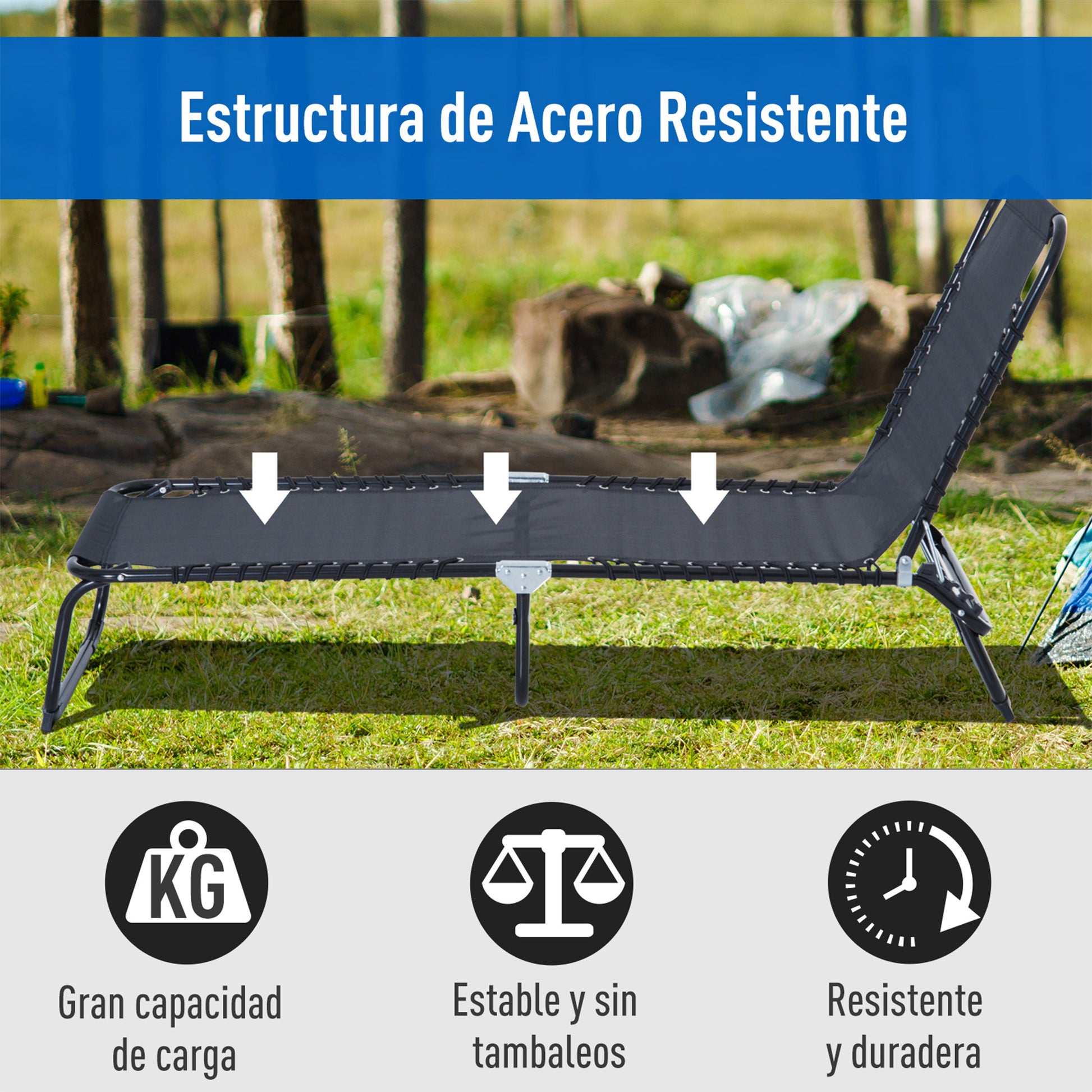 Outsunny Conjunto De 2 Tumbonas Plegables Con Respaldo 197x58x30 Cm Negro_4