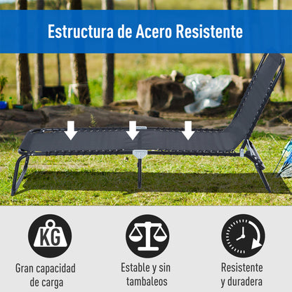 Outsunny Conjunto De 2 Tumbonas Plegables Con Respaldo 197x58x30 Cm Negro_4