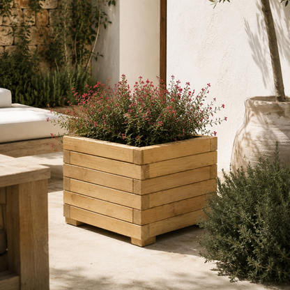 Jardinera Cuadrada De Madera De Pino Tratada Exterior Con Malla Geotextil 70x70x44 Cm 145 L_4