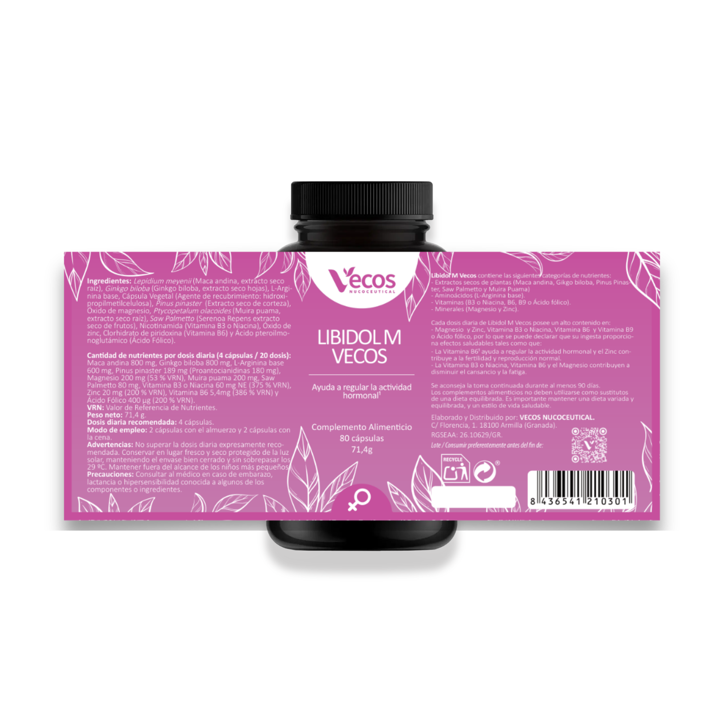 Libidol M VECOS (80 cápsulas) | Vitalidad femenina, equilibrio hormonal y fertilidad | Zinc, Maca, Vit B6 y L-Arginina_1