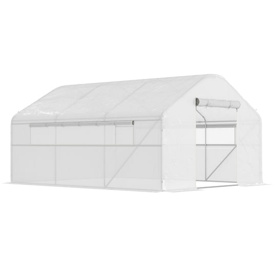 Invernadero De Túnel Outsunny Pe, Acero Galvanizado Blanco 395x300x197 Cm_0