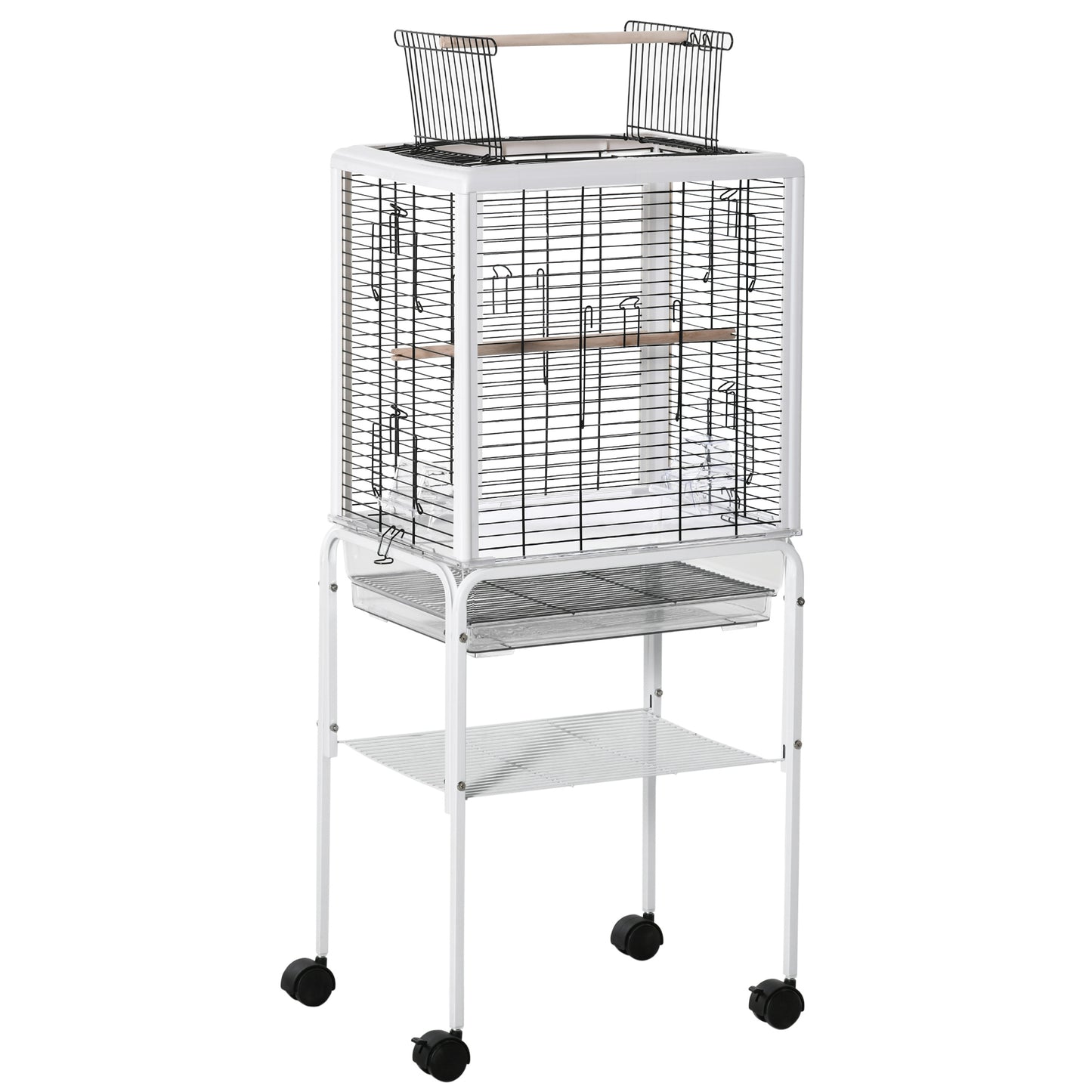 Pawhut Jaula Pájaros Con Soporte Desmontable Y 4 Ruedas 47x35x106,5 Cm Blanco_0
