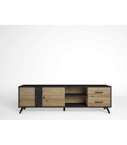 Mueble Para Televisión Modelo Berta 2 Puertas 2 Cajones Acabado Natural/bocamina, 180.5cm_0