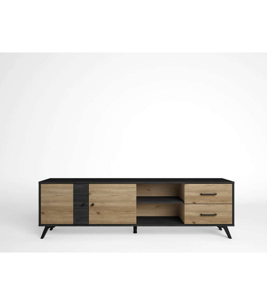 Mueble Para Televisión Modelo Berta 2 Puertas 2 Cajones Acabado Natural/bocamina, 180.5cm_0