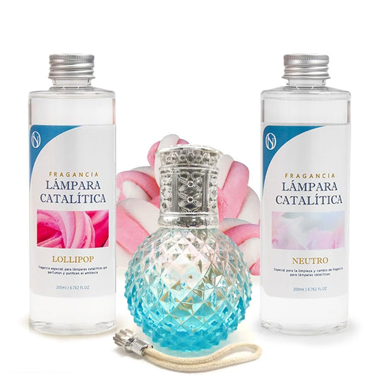Pack Ahorro Lámpara Catalítica Blue Diamonds + Fragancia Lollipop 500ml + Limpiador Neutro 200ml + Mecha De Repuesto_0