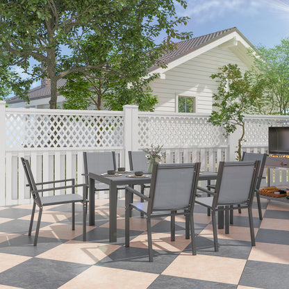 Outsunny Conjunto De Mesa Y Sillas Jardín De 7 Piezas Con Sillas Apilables Gris_1
