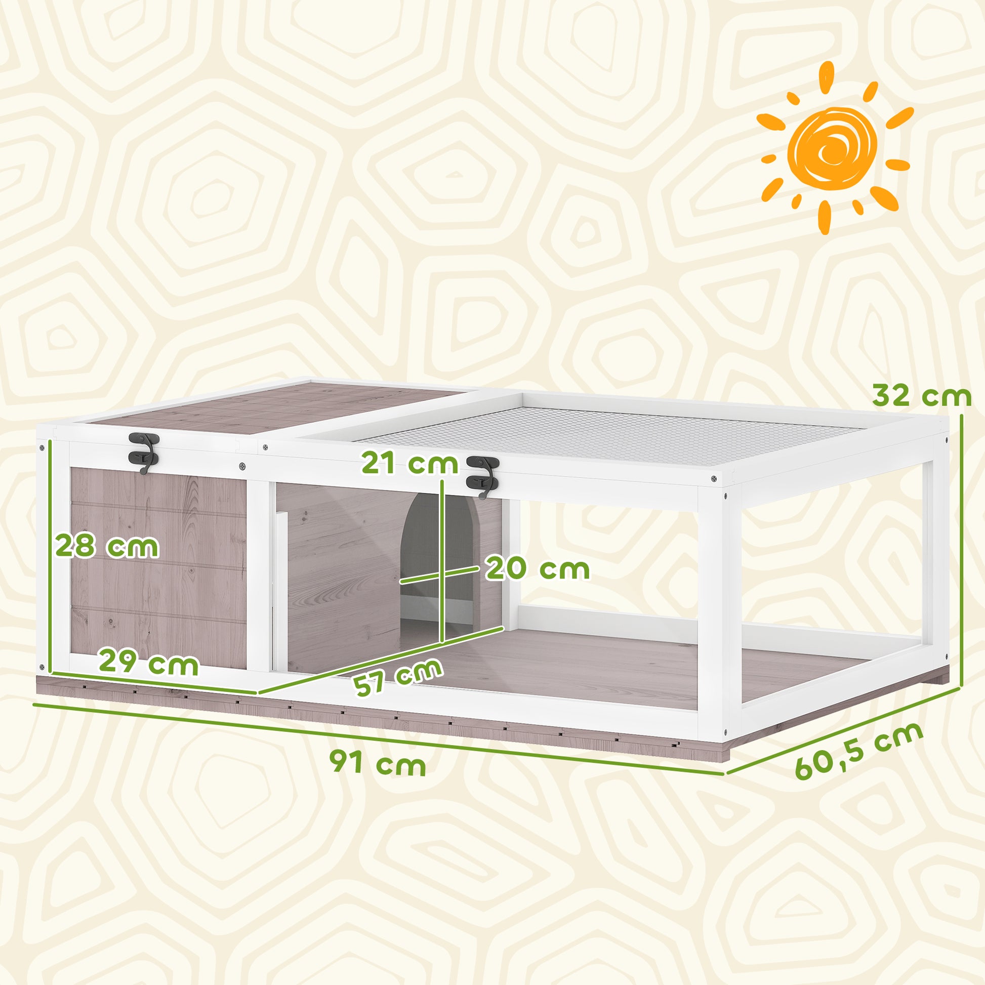 Pawhut Casa Para Tortugas De Madera Con Techo De Malla 91x60,5x32 Cm Marrón_2