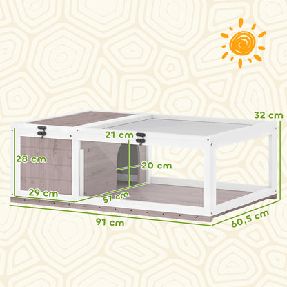 Pawhut Casa Para Tortugas De Madera Con Techo De Malla 91x60,5x32 Cm Marrón_2
