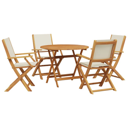 Set De Comedor De Jardín 5 Pzas Tela Madera Maciza Blanco Crema / Vetonek_1