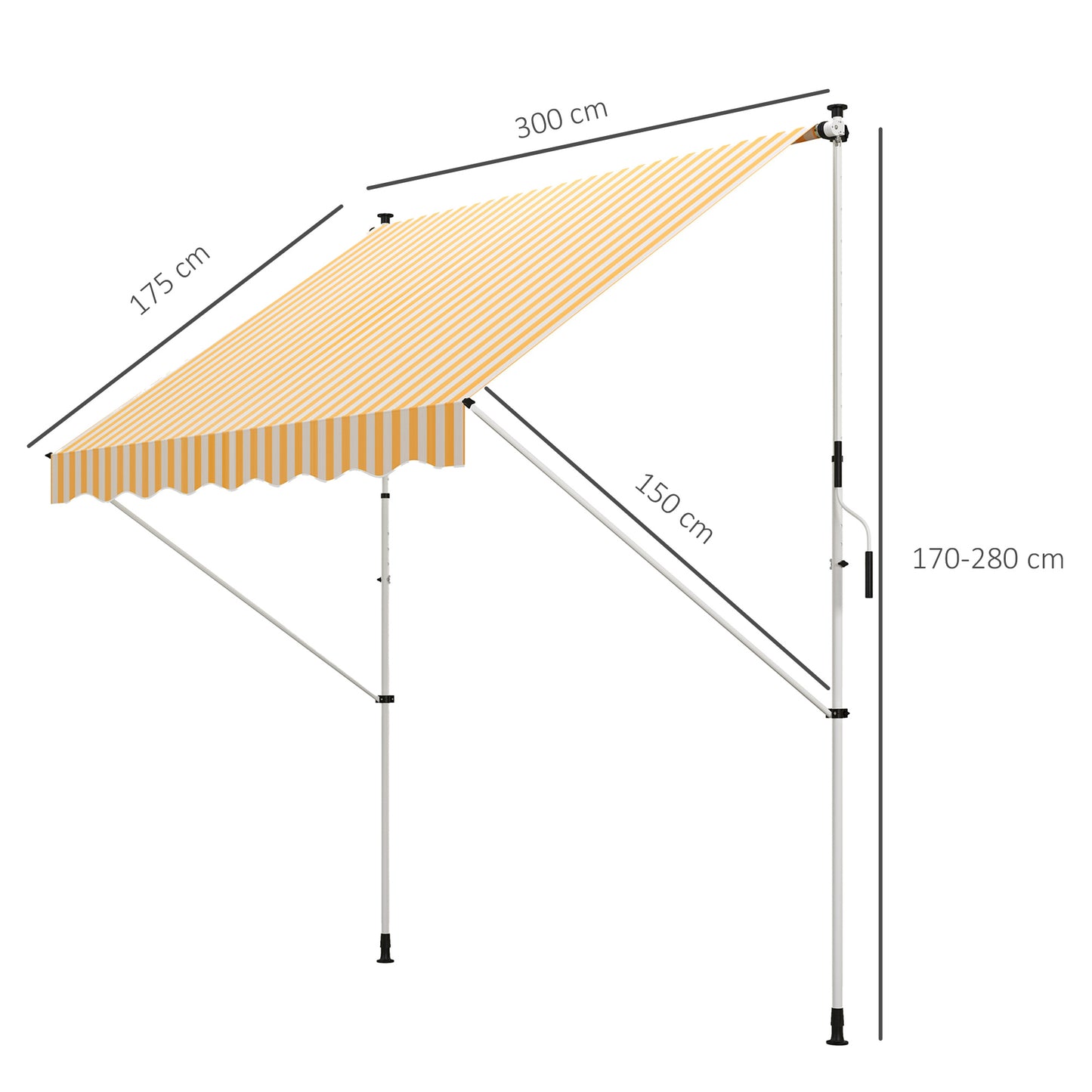 Outsunny Toldo Manual Retráctil 300x150x170-280 Cm Con Altura Ajustable Naranja_2