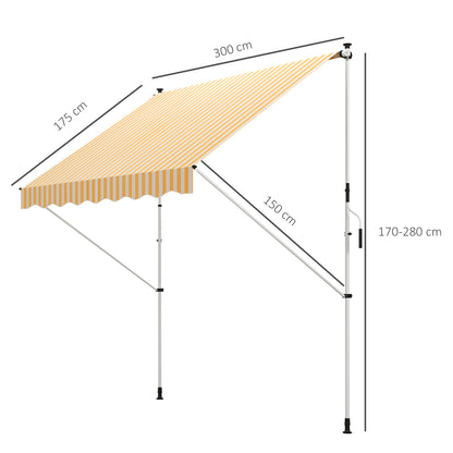 Outsunny Toldo Manual Retráctil 300x150x170-280 Cm Con Altura Ajustable Naranja_2