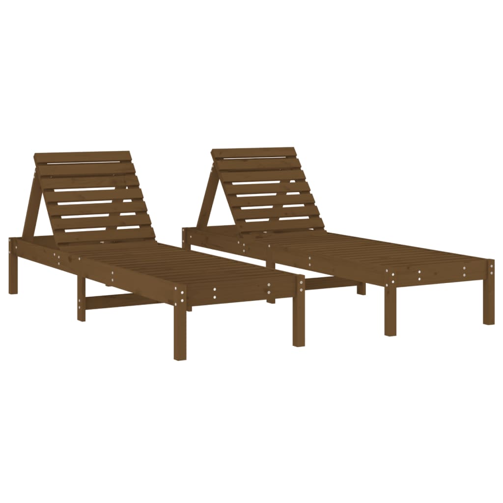 Tumbonas Con Mesa 2 Uds Madera Maciza De Pino Marrón Miel_2