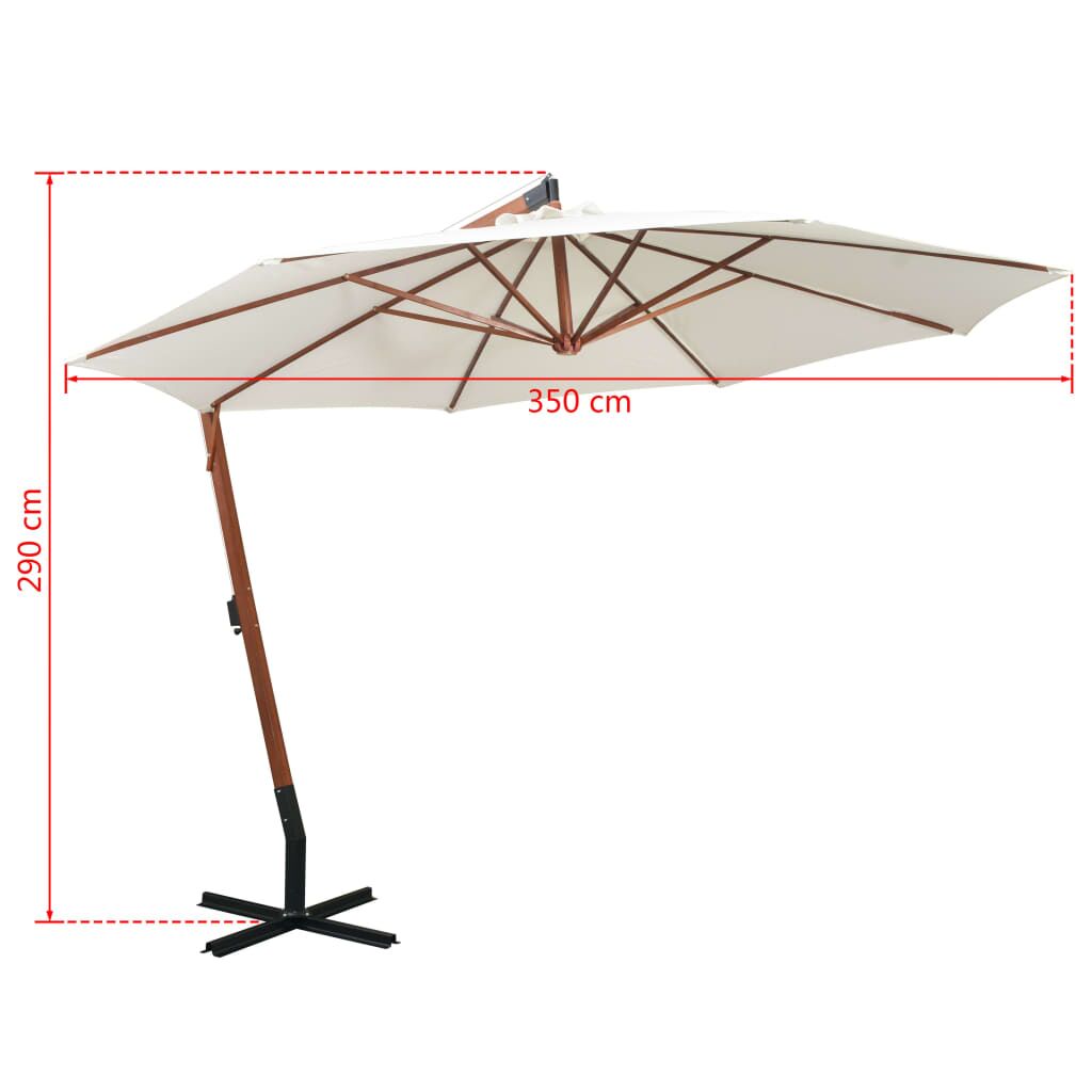 Vidaxl Sombrilla Colgante Con Palo De Madera Blanca 350 Cm_2