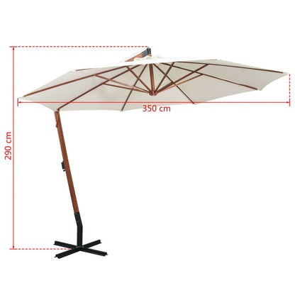 Vidaxl Sombrilla Colgante Con Palo De Madera Blanca 350 Cm_2