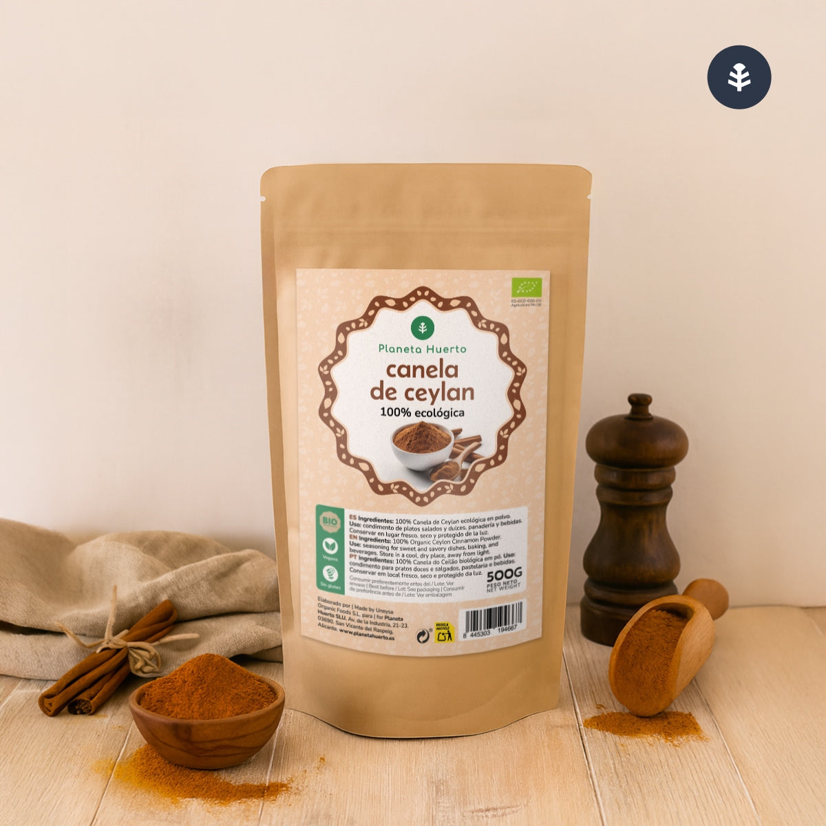 Canela de Ceylan en polvo ECO Planeta Huerto 500 g