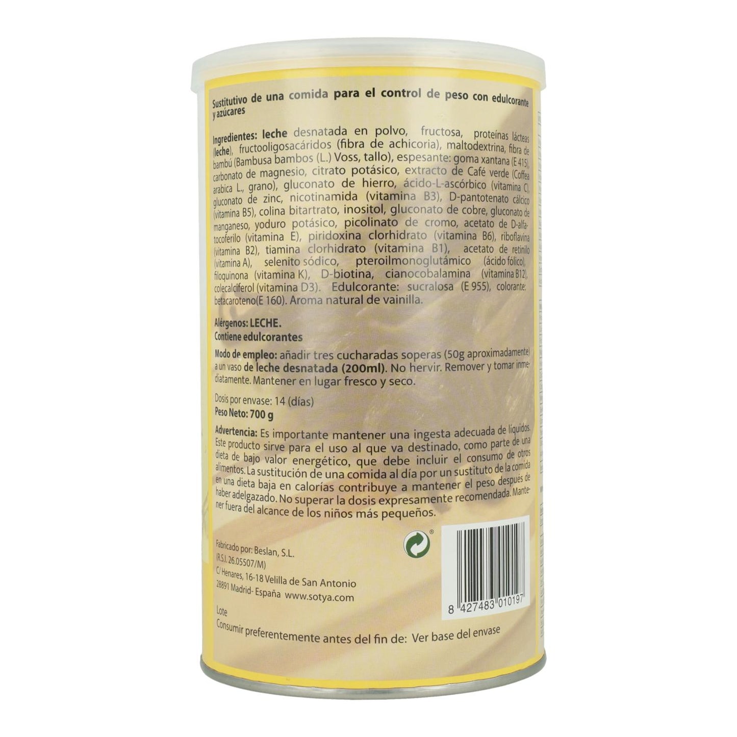 Batido Saciante Vainilla Sotya, 700 g
