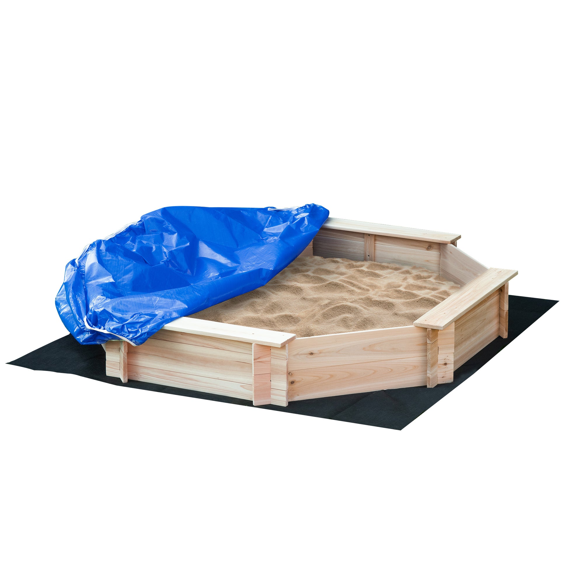 Outsunny Arenero De Madera Para Niños Con Cubierta 139,5x139,5x21,5 Cm Natural_0
