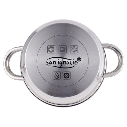 Bateria 5pcs Acero Inoxidable: Cazo Ø16x7,5 Cacerolas De Ø18x8,5 Y Ø20x9,5 Cms., Inducción + Set 3 Sartenes Ø16/20/24 Cm, Aluminio Prensado