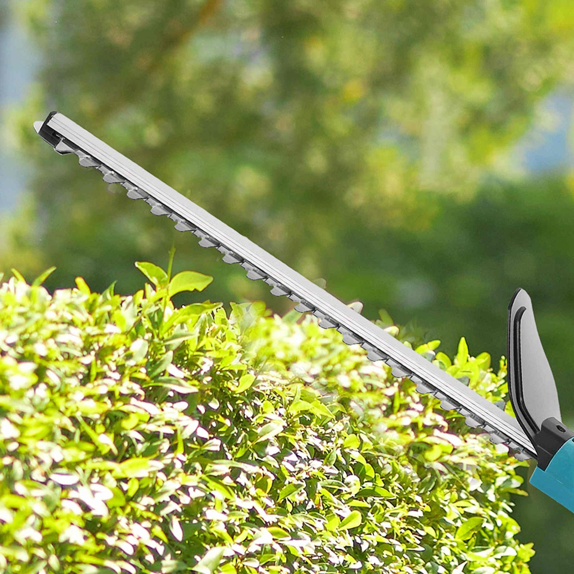 Outsunny Cortasetos Eléctrico Con 2 Baterías De 4000mah Y Cuchilla De 51 Cm Azul_4