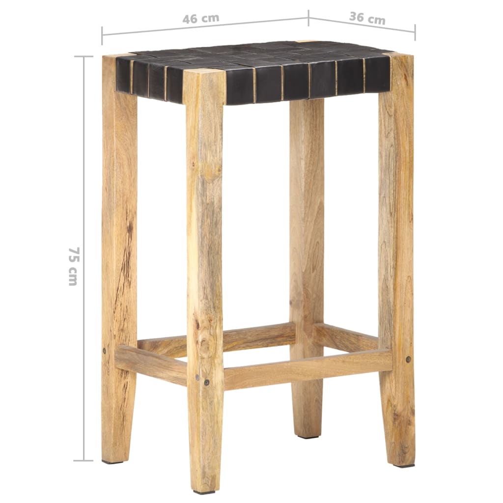 Taburetes De Cocina 2 Unidades Cuero Auténtico Negro 75 Cm_4