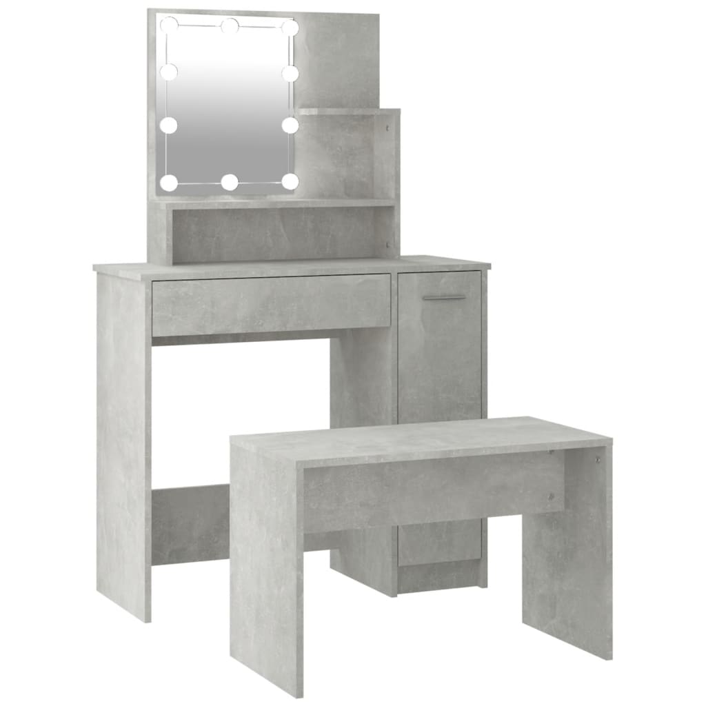 Juego De Tocador Con Led Madera Contrachapada Gris Hormigón_1