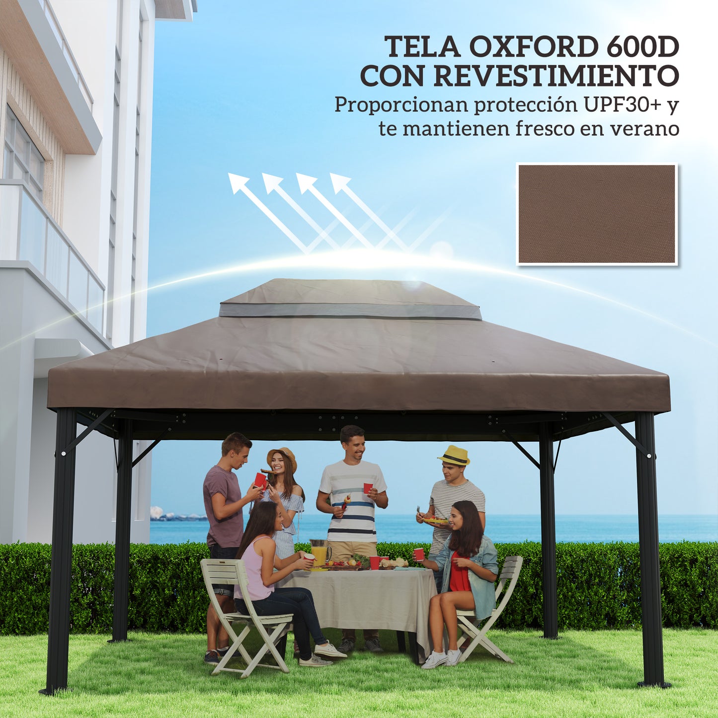 Outsunny Techo De Repuesto Para Cenador 4x3 M Con Techo Doble Café_5