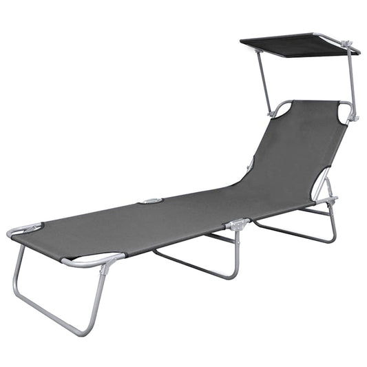 Tumbona Plegable Con Toldo De Acero Gris_0