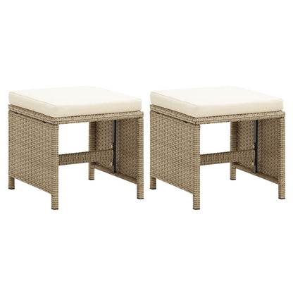 Vidaxl Taburetes De Jardín 2 Uds Con Cojines Ratán Sintético Beige_0