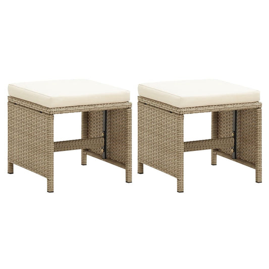 Vidaxl Taburetes De Jardín 2 Uds Con Cojines Ratán Sintético Beige_0